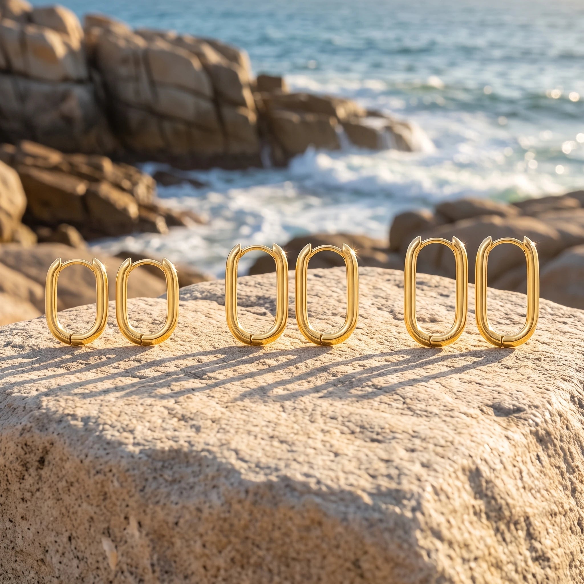 QIAOREN 14448 3 Pairs Rectangular U Shape Huggie Hoop Earrings Set Minimalist Daily Wear Jewelry Gift