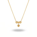 QIAOREN 13499 Coquette Style Bow Drop Heart Pendant Necklace, Dainty Thin Oval Cable Chain Gold Neck Jewelry Gift