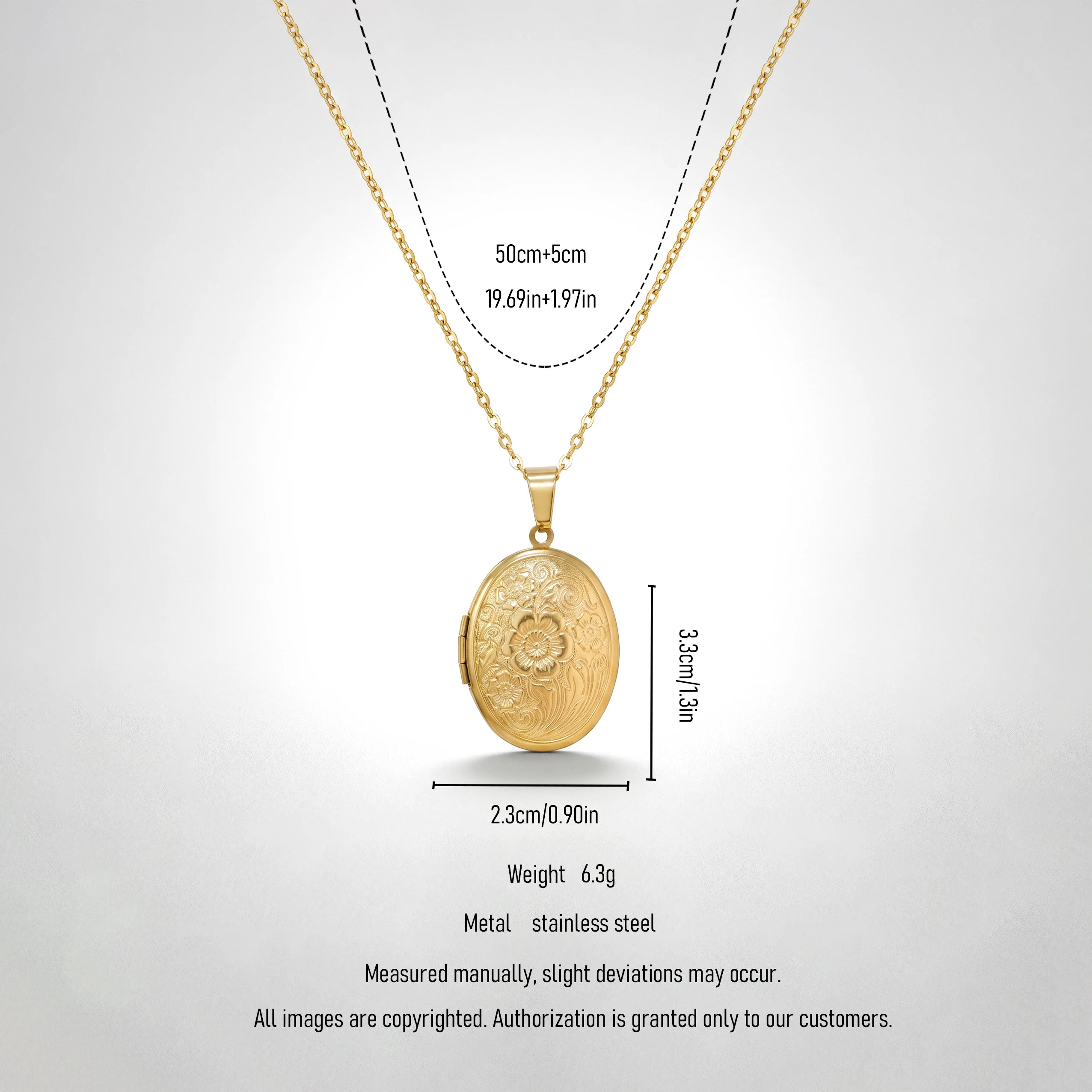 QIANREN 11977 Wholesale 18K Gold Plated Stainless Steel Oval Locket Necklace Vintage Embossed Floral Photo Keepake Pendant