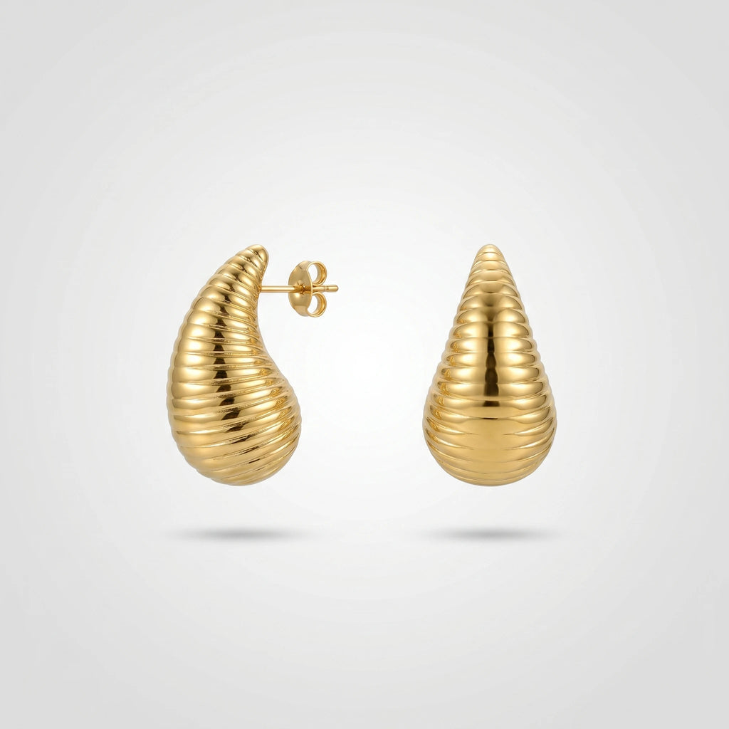 QIAOREN 12275 Trendy French Croissant Stud Earrings Gold Stainless Steel Ribbed Shrimp Horn Tapered Dome Jewelry Women US EU