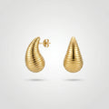 QIAOREN 12275 Trendy French Croissant Stud Earrings Gold Stainless Steel Ribbed Shrimp Horn Tapered Dome Jewelry Women US EU