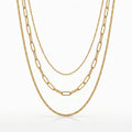 QIAOREN 10590 3 Layered Paperclip Chain Necklace 18K Gold Plated Stainless Steel Waterproof Tarnish Free Trendy Jewelry