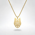 QIAOREN 12045 Gold Plated Stainless Steel Wolf Head Pendant Necklace Cutout Animal Charm Box Chain Punk Jewelry for Men Women