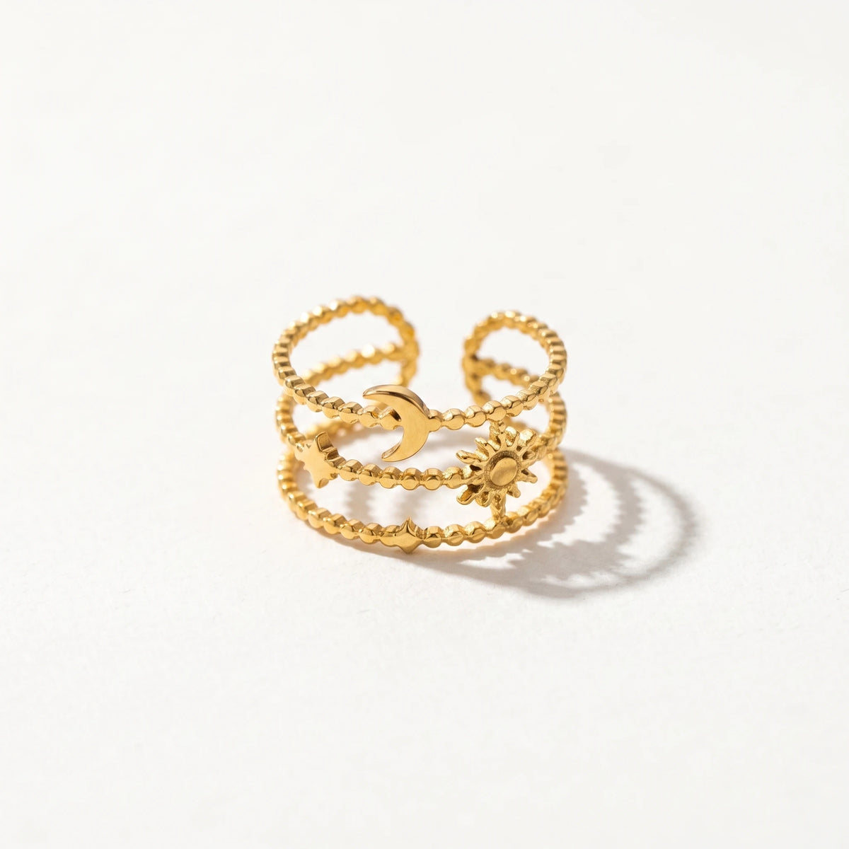 QIAOREN 13126-30 5Pcs 18K Gold Plated Stainless Steel Open Ring Set, Adjustable Stackable Durable Finger Rings