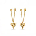 QIAOREN11874 Trendy 3D Puffy Heart Chain Earrings Stainless Steel Gold Ball Stud Bold Love Dangle Jewelry for Women US EU