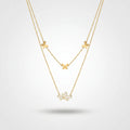 QIAOREN 13937 Double Layer Thin Chain Butterfly Pendant Necklace with Solid Butterflies & Intertwined Mother of Pearl Butterfly