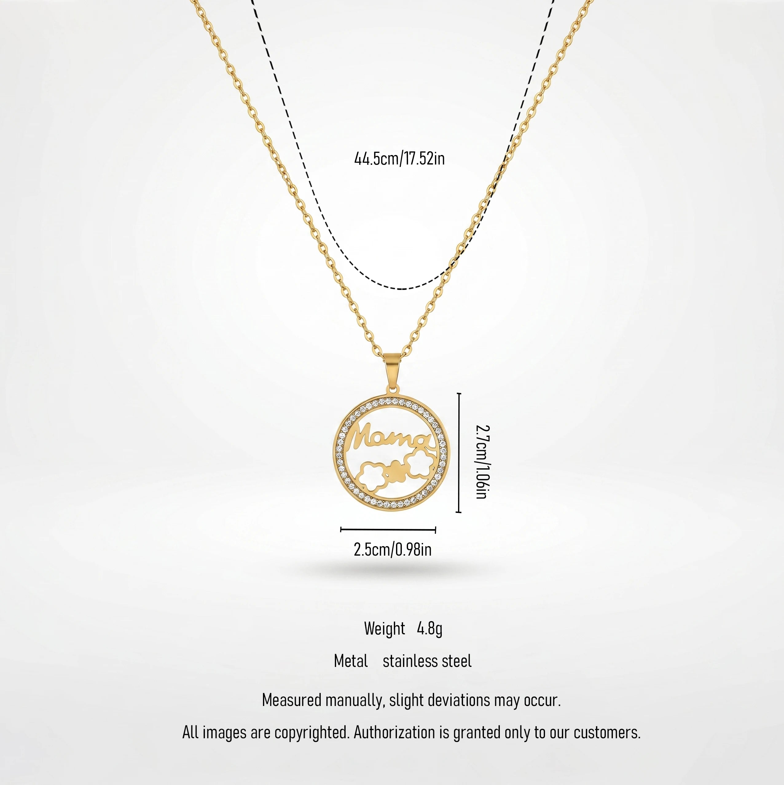 QIAOREN 12235 Trendy CZ Pave Mama Necklace Gold Stainless Steel Circle Mother's Day Gift Flower Pendant Jewelry for Women US EU