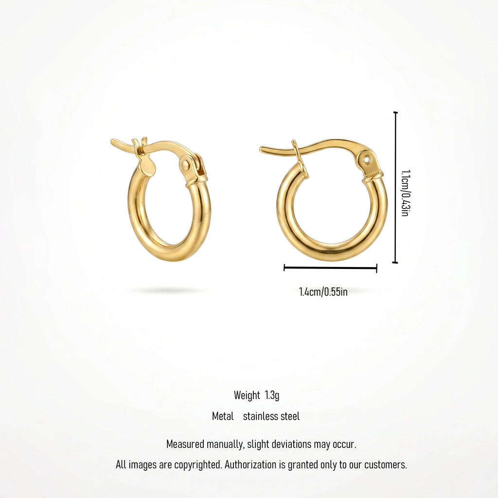 QIAOREN12538 18K Gold Plated Stainless Steel Huggie Hoop Earrings Hypoallergenic Waterproof Small Circle Click Clasp Ear Jewelry