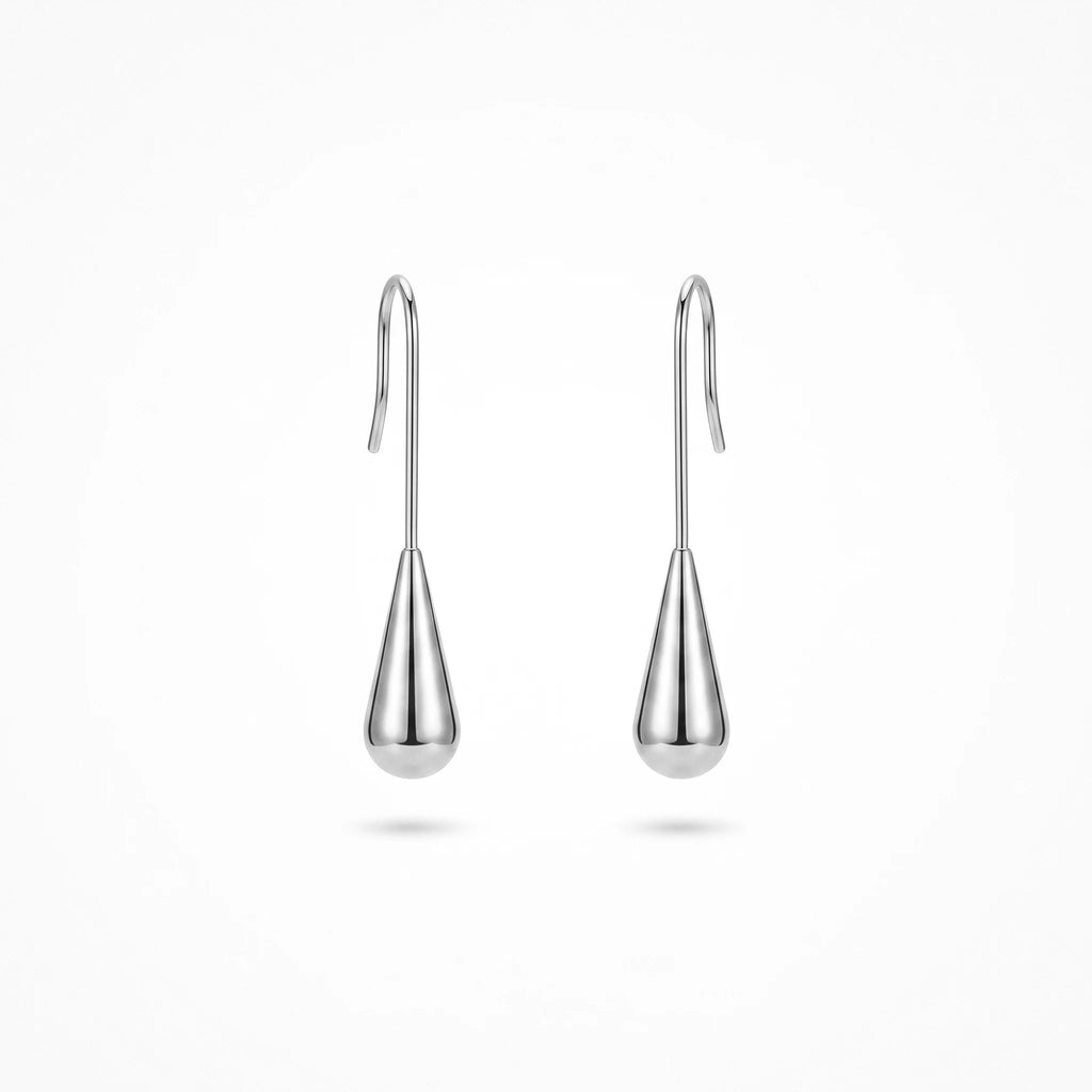 QIAOREN 12762 Stainless Steel Gold Teardrop Drop Earrings Long Wire Hook Smooth Water Dangle Minimalist Women Daily Jewelry Gift