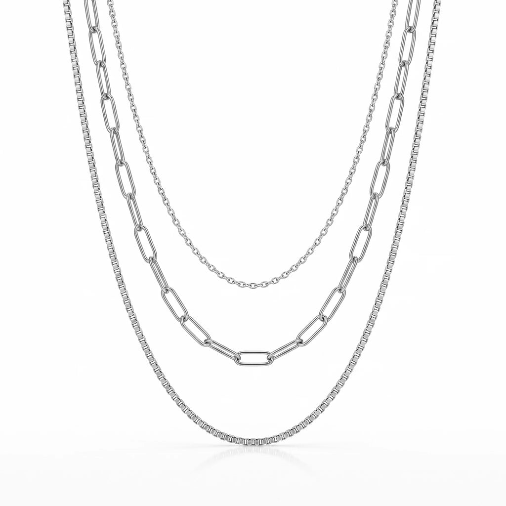 QIAOREN 10590 3 Layered Paperclip Chain Necklace 18K Gold Plated Stainless Steel Waterproof Tarnish Free Trendy Jewelry