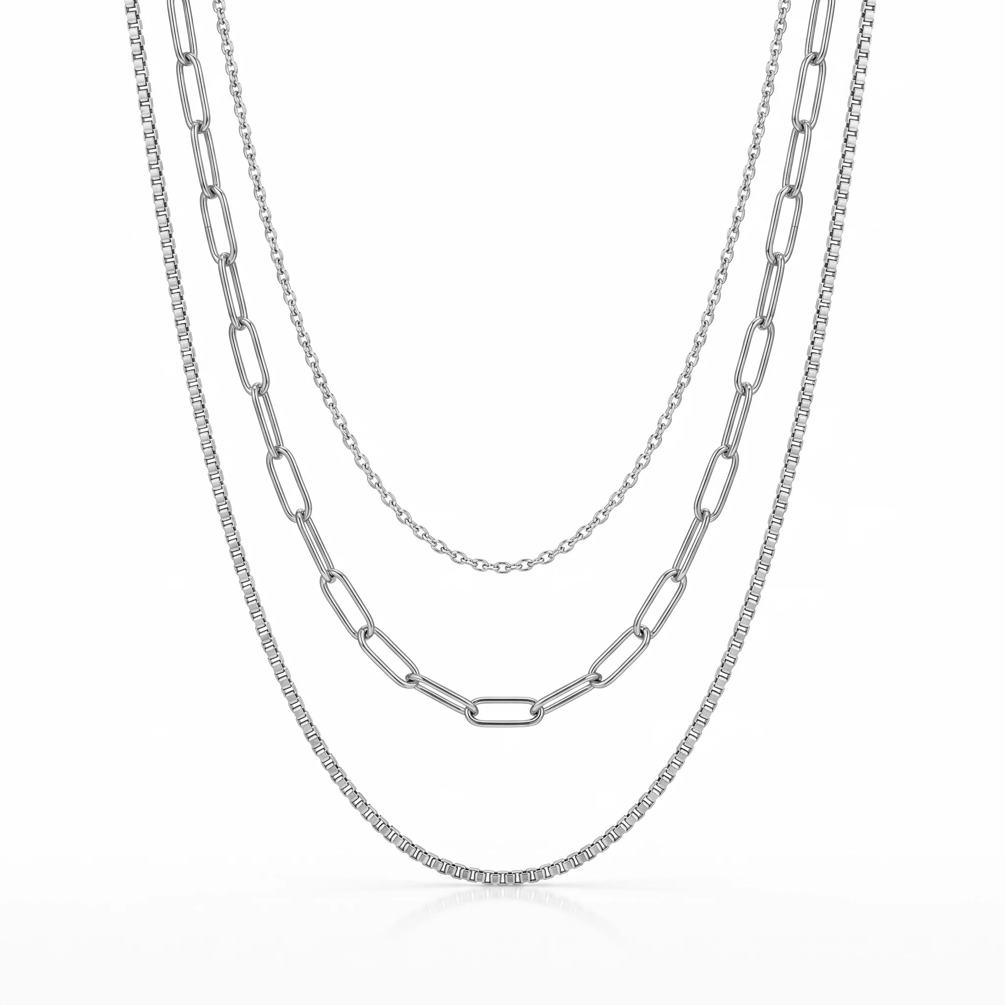 QIAOREN 10590 3 Layered Paperclip Chain Necklace 18K Gold Plated Stainless Steel Waterproof Tarnish Free Trendy Jewelry