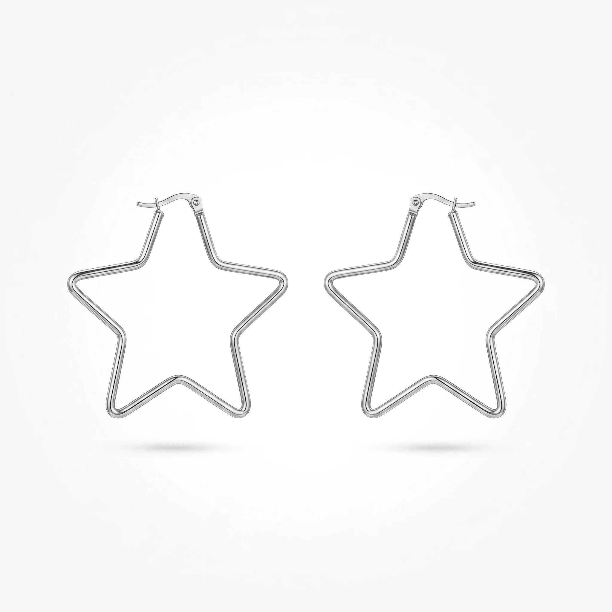 QIAOREN 12327 Trendy Star Hoop Earrings Gold Stainless Steel Sleek 5-Point Star Shaped Large Hoops Y2K Celestial Jewelry Women