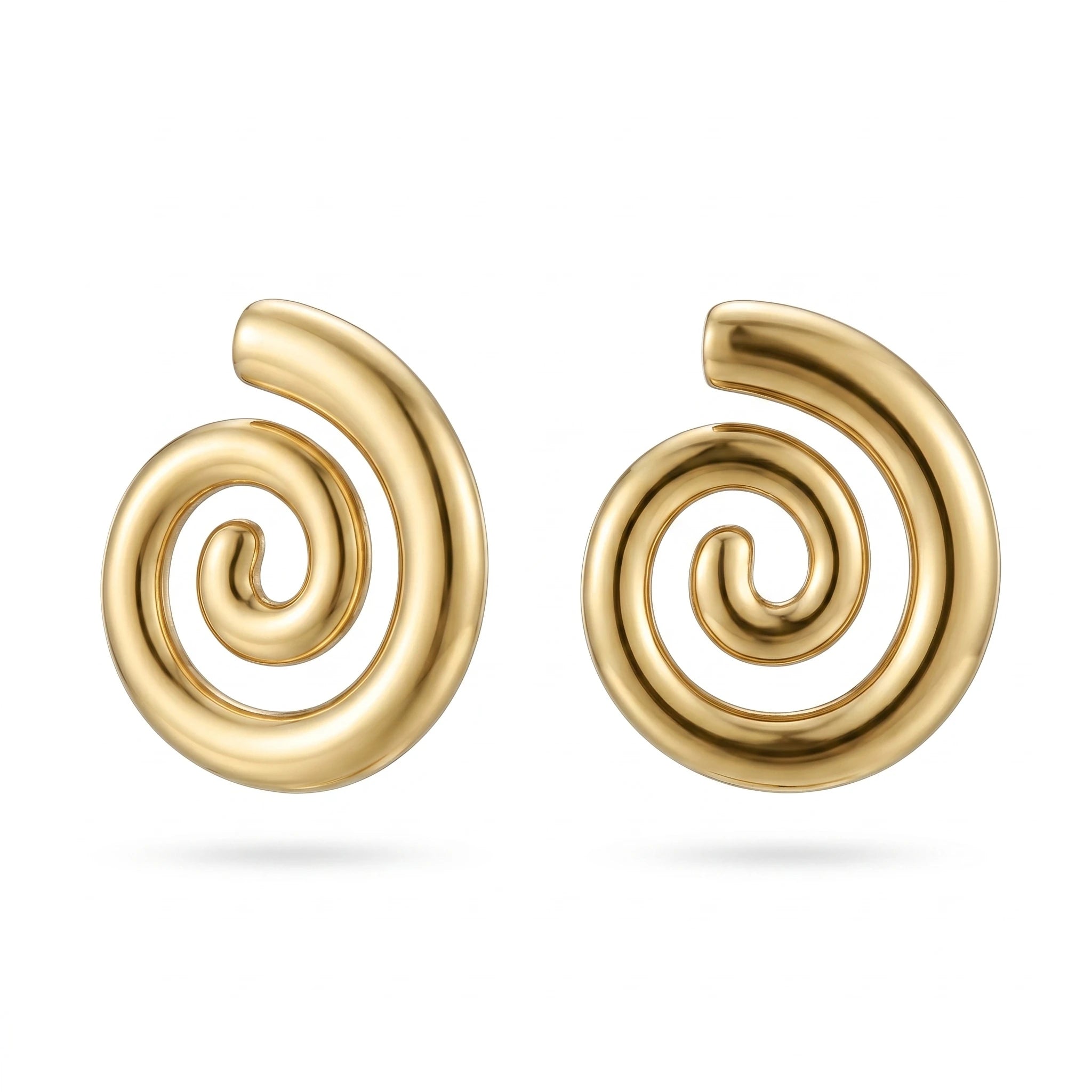 QIAOREN 10953 Geometric Spiral Stud Earrings Stainless Steel 18K Gold Plated Hypoallergenic Statement Jewelry for