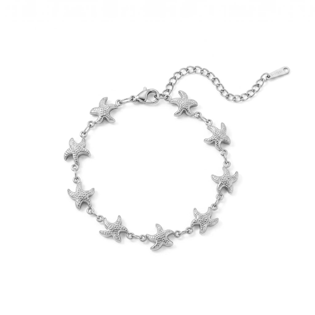 QIAOREN 12037USA Non Tarnish Stainless Steel Grainy Starfish Link Bracelet Adjustable Clasp Summer Coastal Style  Wear Jewelry