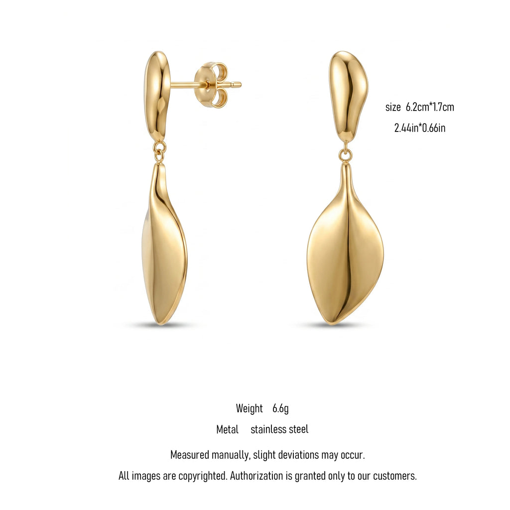 QIAOREN 10909 Wholesale Bulk Stainless Steel Leaf Stud Earrings 18K Gold Silver Hypoallergenic Trendy Party Earrings for Women