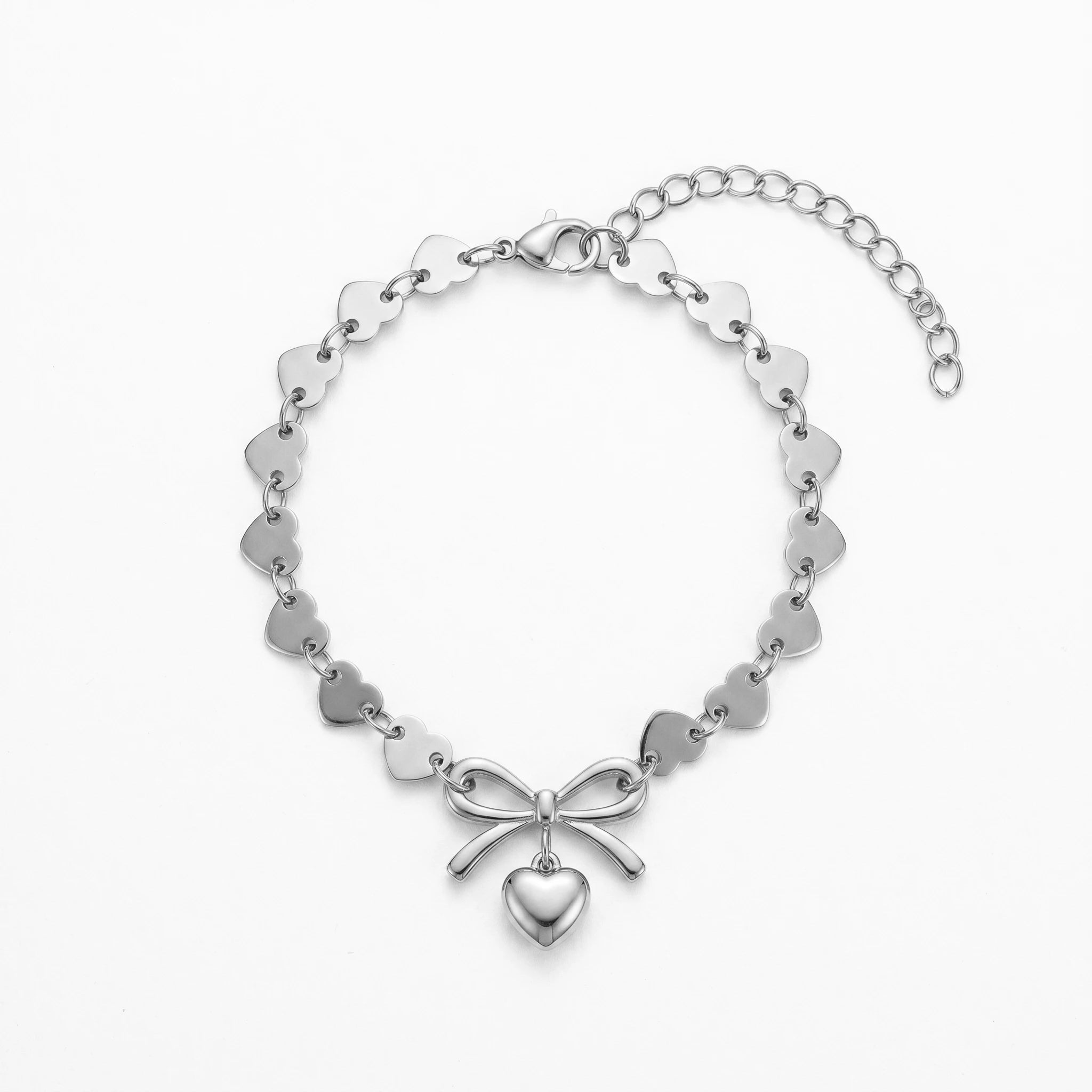 QIAOREN 11426 18K Gold Plated All Heart Chain Bracelet With Bow Knot Charm Stainless Steel Tarnish Free