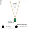QIAOREN 14375 Emerald Cut Green Zirconia Rectangle Pendant Curb Chain Necklace, Stainless Steel Jewelry Gift