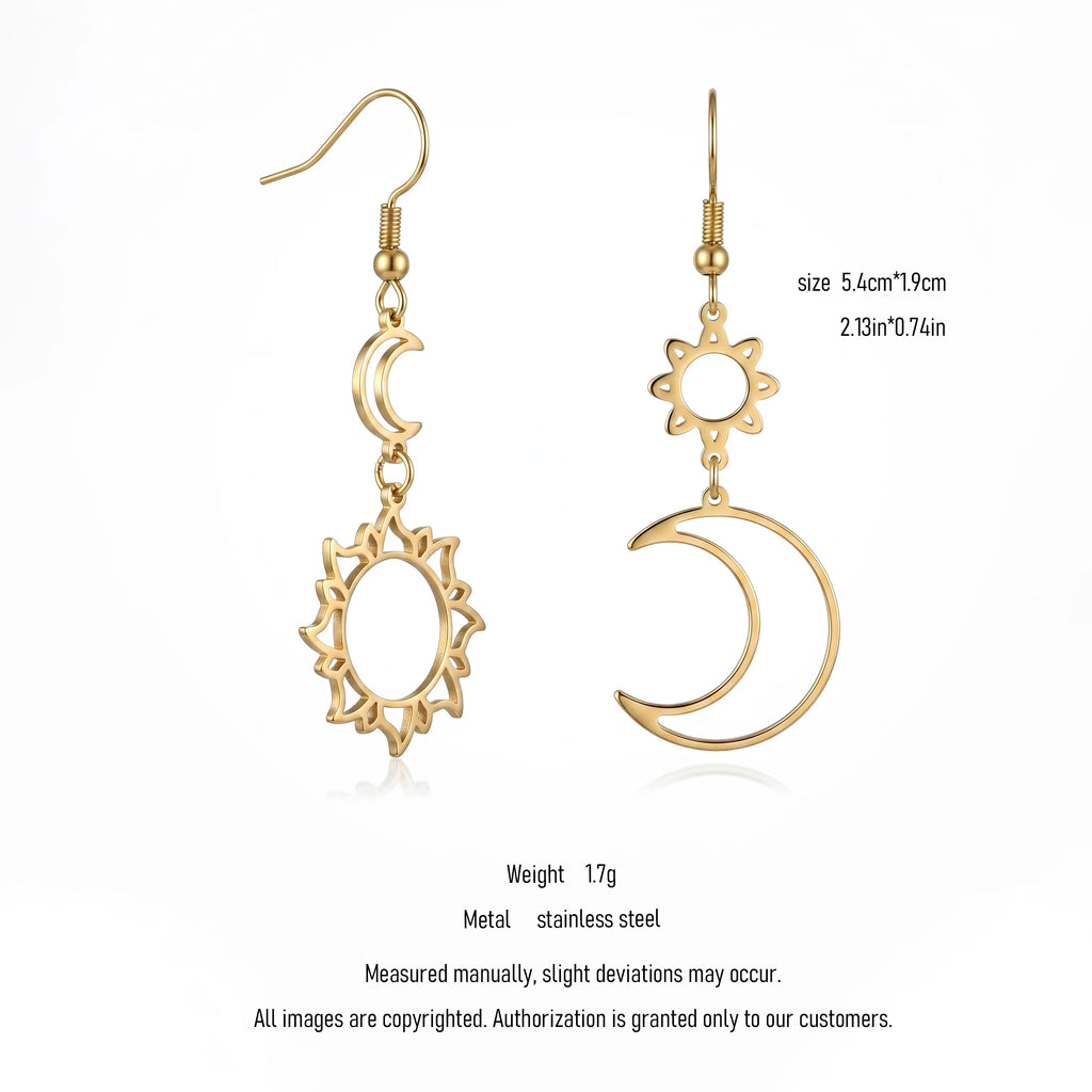 QIAOREN 10961 Minimalist Celestial Pendant Earrings 18K Gold Plated High Polished Stainless Steel Boho Beach Statement Earrings