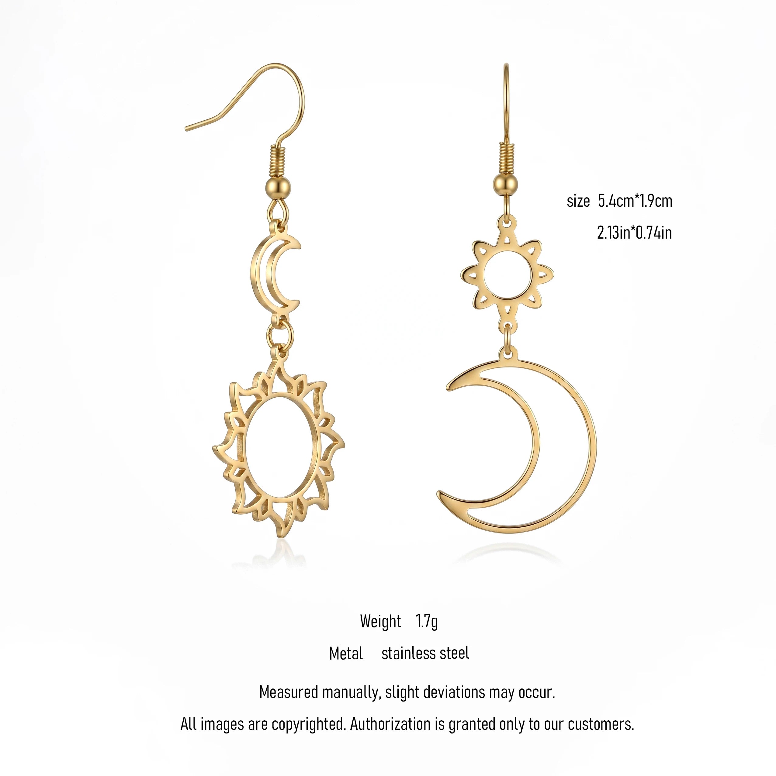 QIAOREN 10961 Minimalist Celestial Pendant Earrings 18K Gold Plated High Polished Stainless Steel Boho Beach Statement Earrings