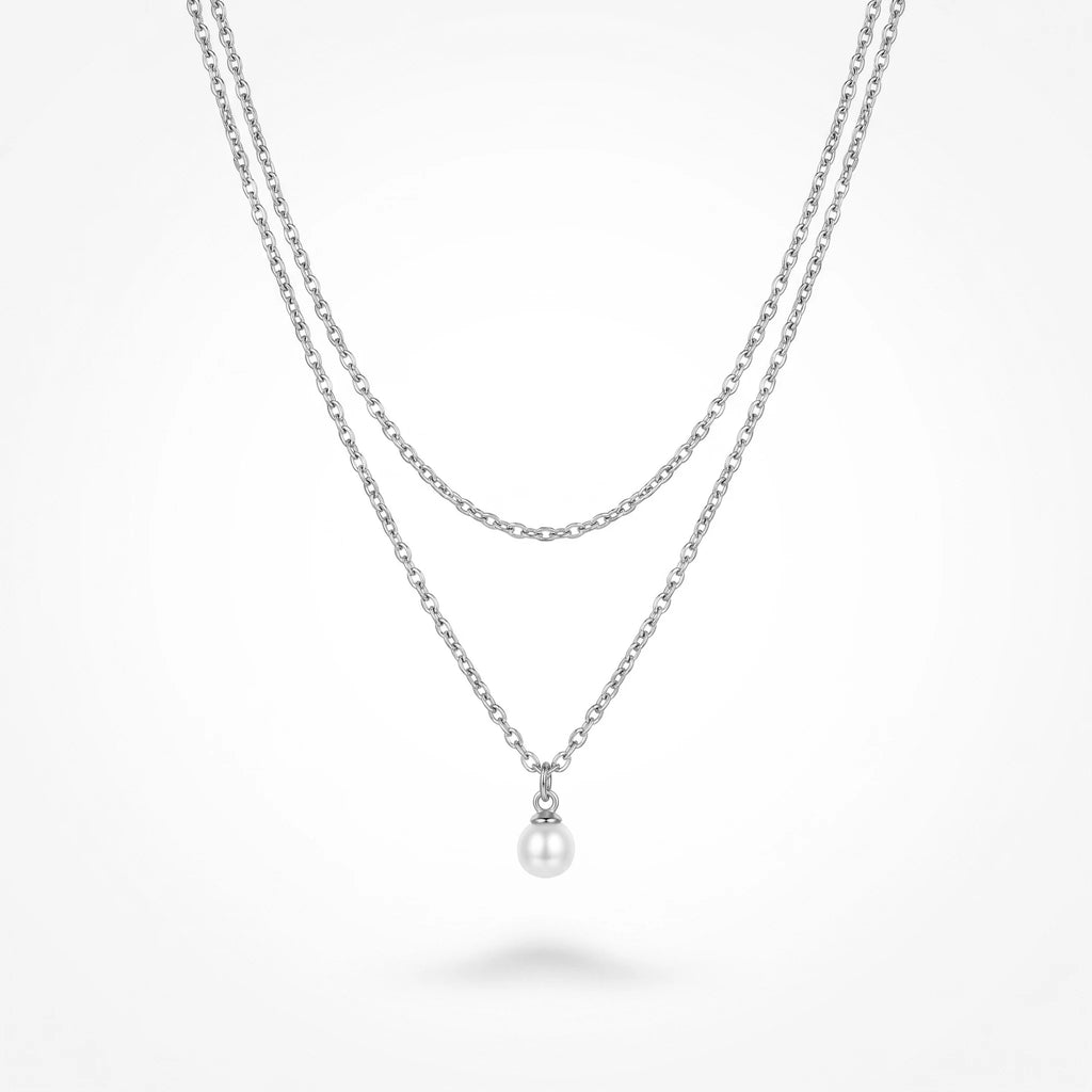 QIAOREN 11261 Tarnish Resistant Waterproof 18K Gold Plated Stainless Steel Layered Pearl Pendant Necklace Trendy Party for Women