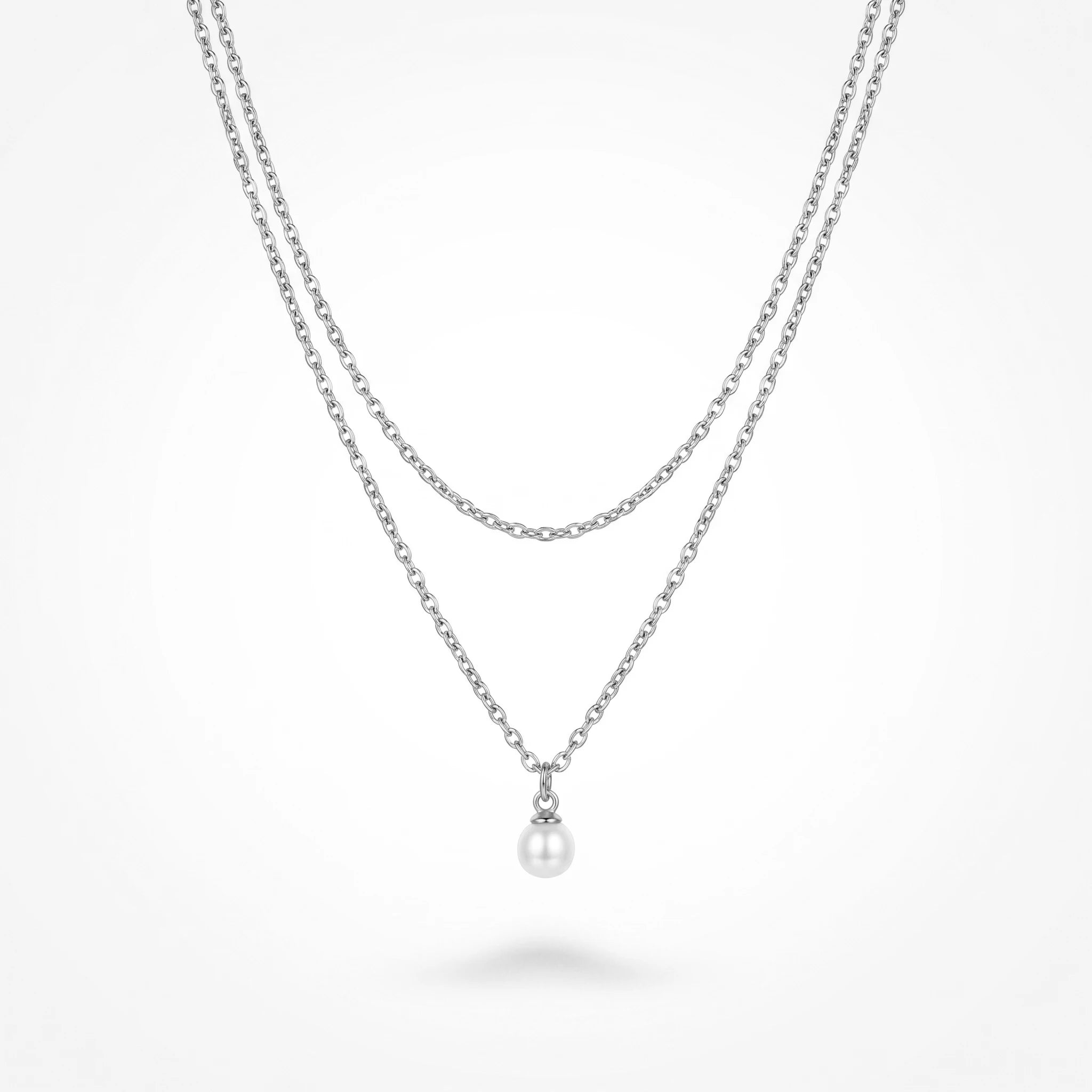 QIAOREN 11261 Tarnish Resistant Waterproof 18K Gold Plated Stainless Steel Layered Pearl Pendant Necklace Trendy Party for Women