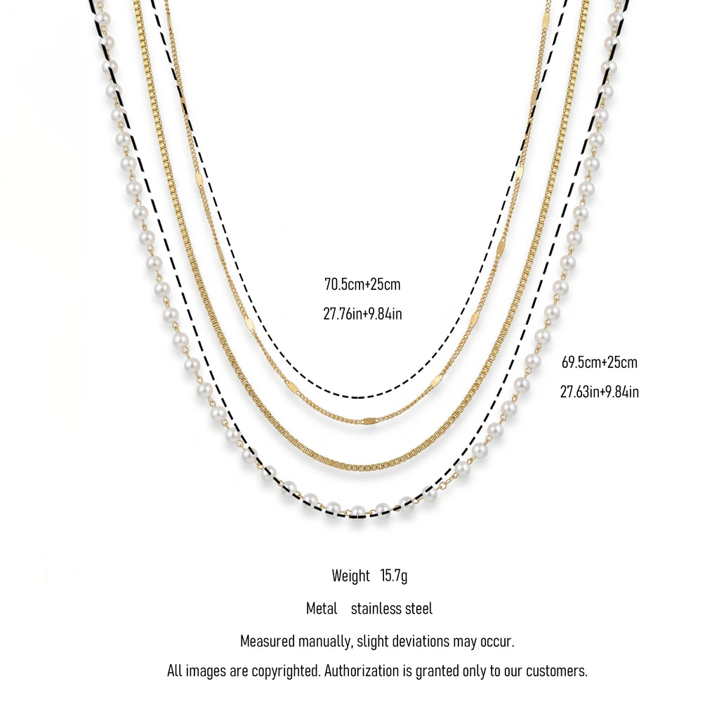 QIAOREN 11623 Tarnish Free 18K Gold Stainless Steel 3 Layered Waist Chain Pearl Beaded Body Chain for Women