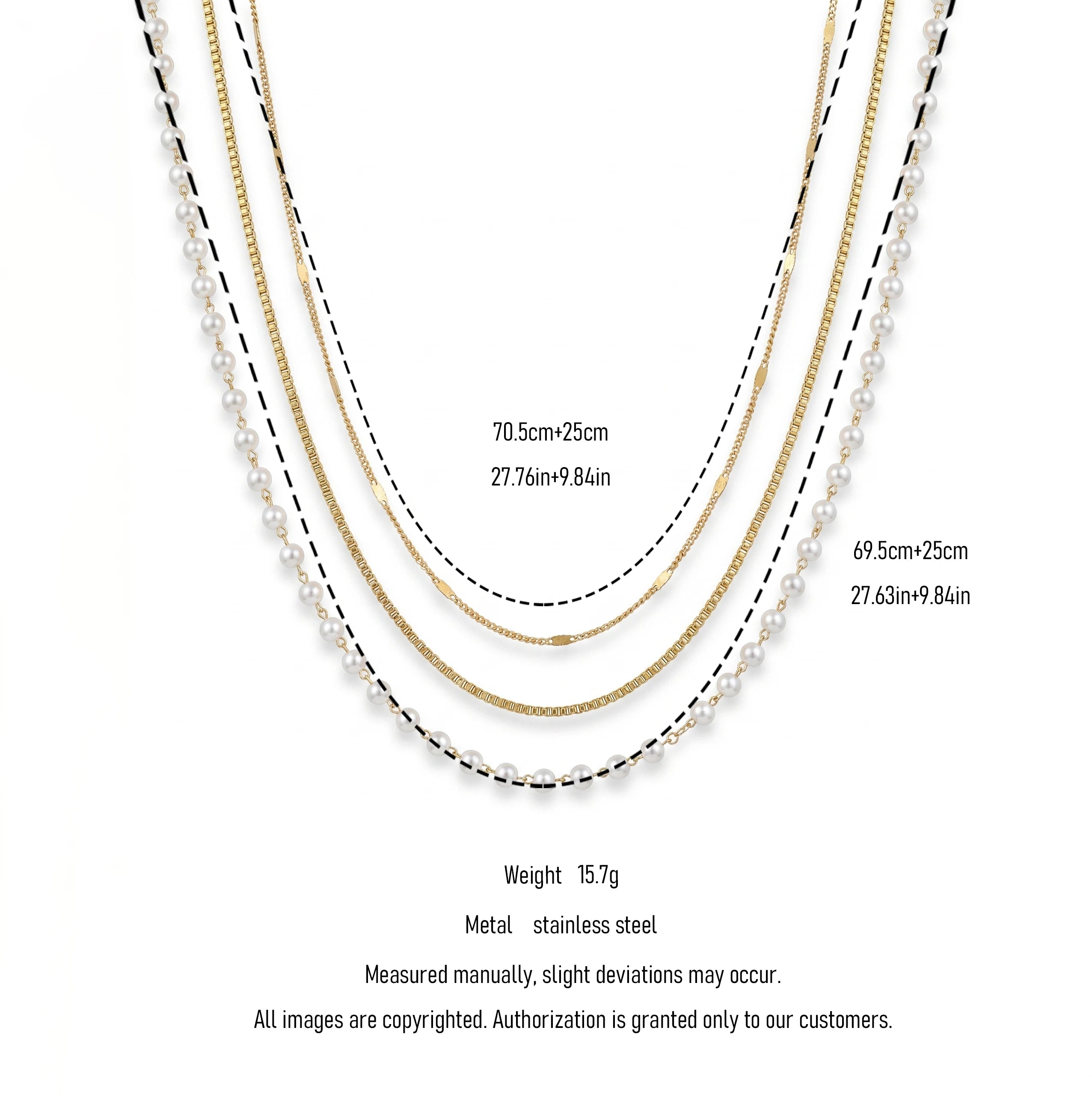 QIAOREN 11623 Tarnish Free 18K Gold Stainless Steel 3 Layered Waist Chain Pearl Beaded Body Chain for Women