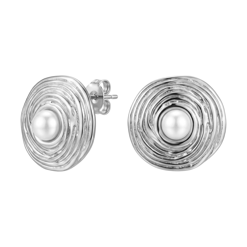 QIAOREN 10935 Retro Spiral Stud Earrings 18K Gold Plated Stainless Steel Geometric Design Party Jewelry