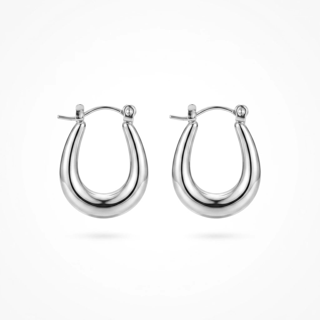 QIAOREN 12527 Waterproof 18K Gold Puffy Oval Earrings Stainless Steel Tarnish Free Bold U Hoop Earrings Jewelry US EU