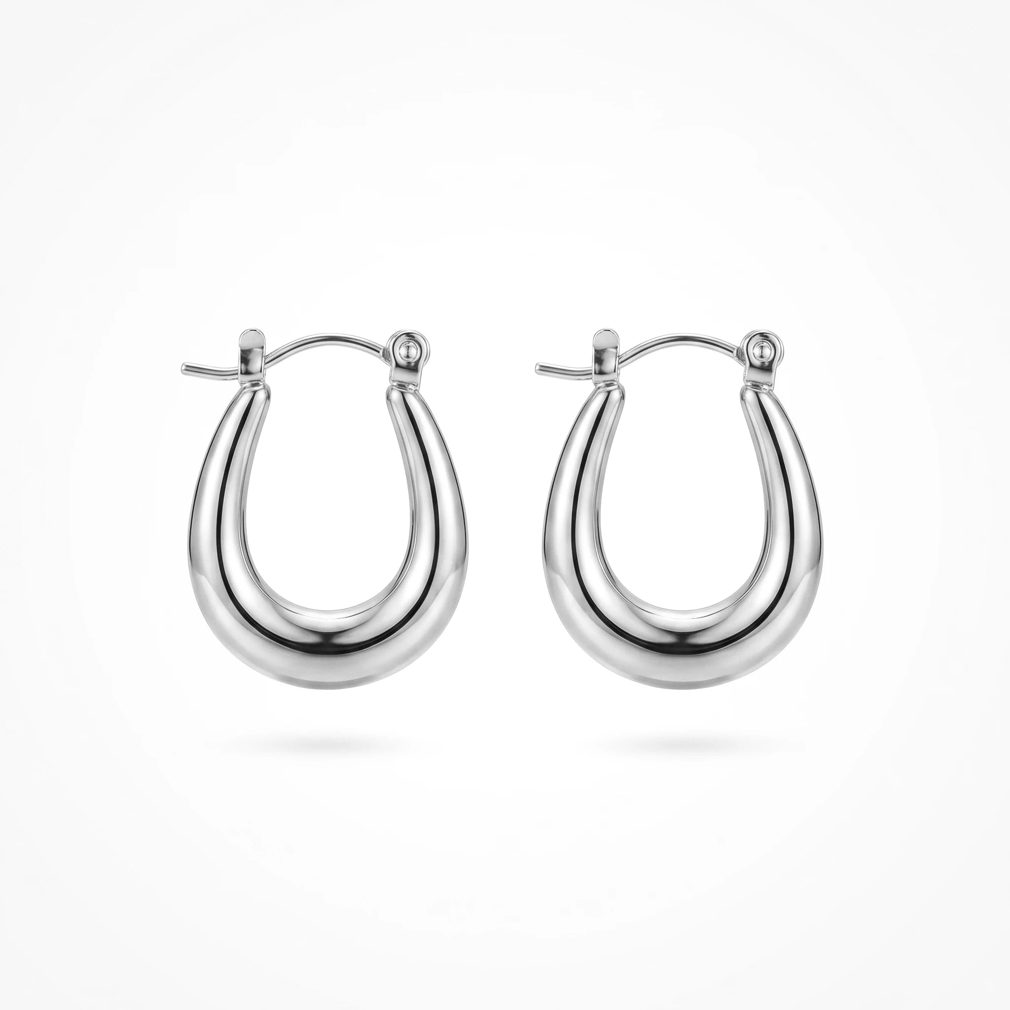 QIAOREN 12527 Waterproof 18K Gold Puffy Oval Earrings Stainless Steel Tarnish Free Bold U Hoop Earrings Jewelry US EU