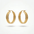 QIAOREN 12385 Chunky Cuban Link Chain Hoop Earrings Gold Stainless Steel Textured Curb Chain Inset Hoops Women US Europe