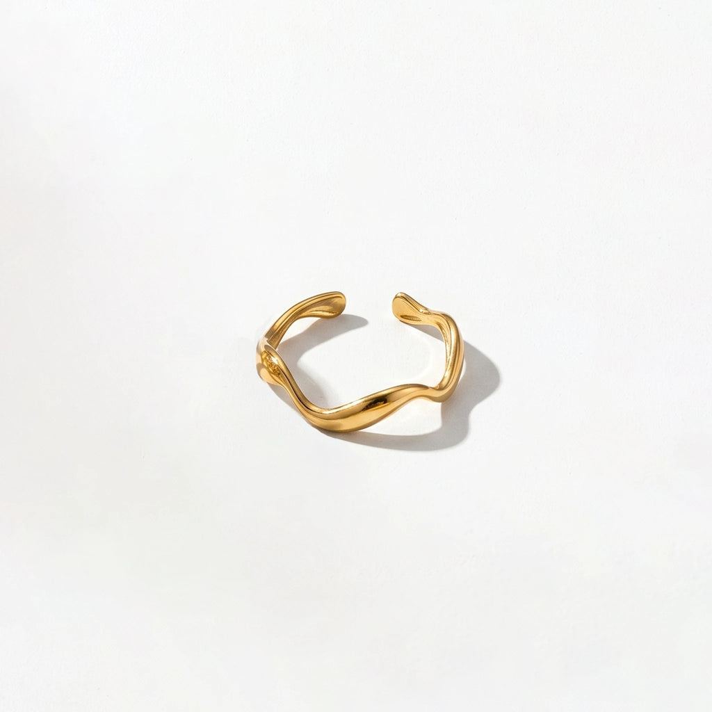QIAOREN 18K PVD Plate Gold Stainless Steel Rings Set Tarnish Free Adjustable  Open Cuff Rings for Women Daily Jewelry