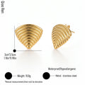 QIAOREN 14057 Polished Gold Ridged Conical Shell Stud Earrings, Horizontal Fluted Triangle Seashell Shape Ear Stud Jewelry Gift