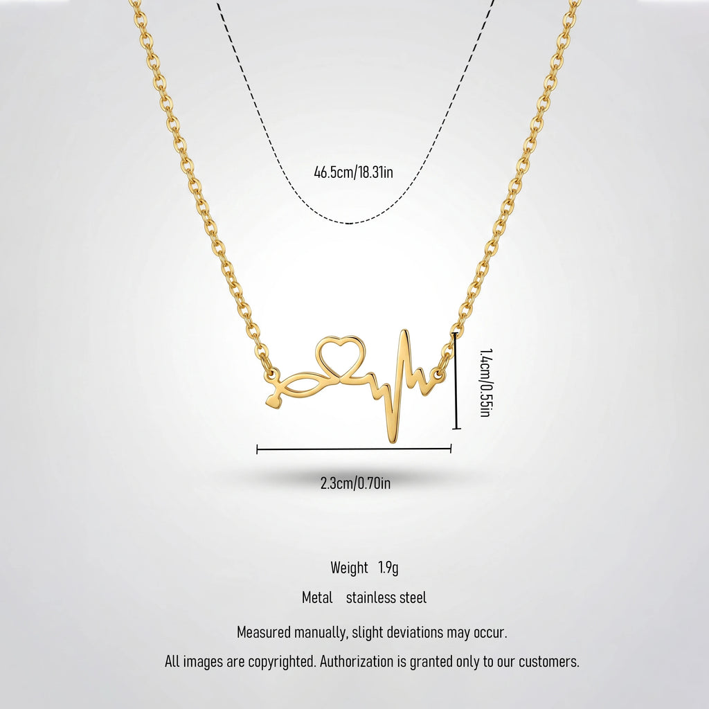 QIAOREN 11814 Waterproof Stethoscope Heartbeat Pendant Necklace 18K Gold Stainless Steel All-Day Wear Medical Themed Jewelry