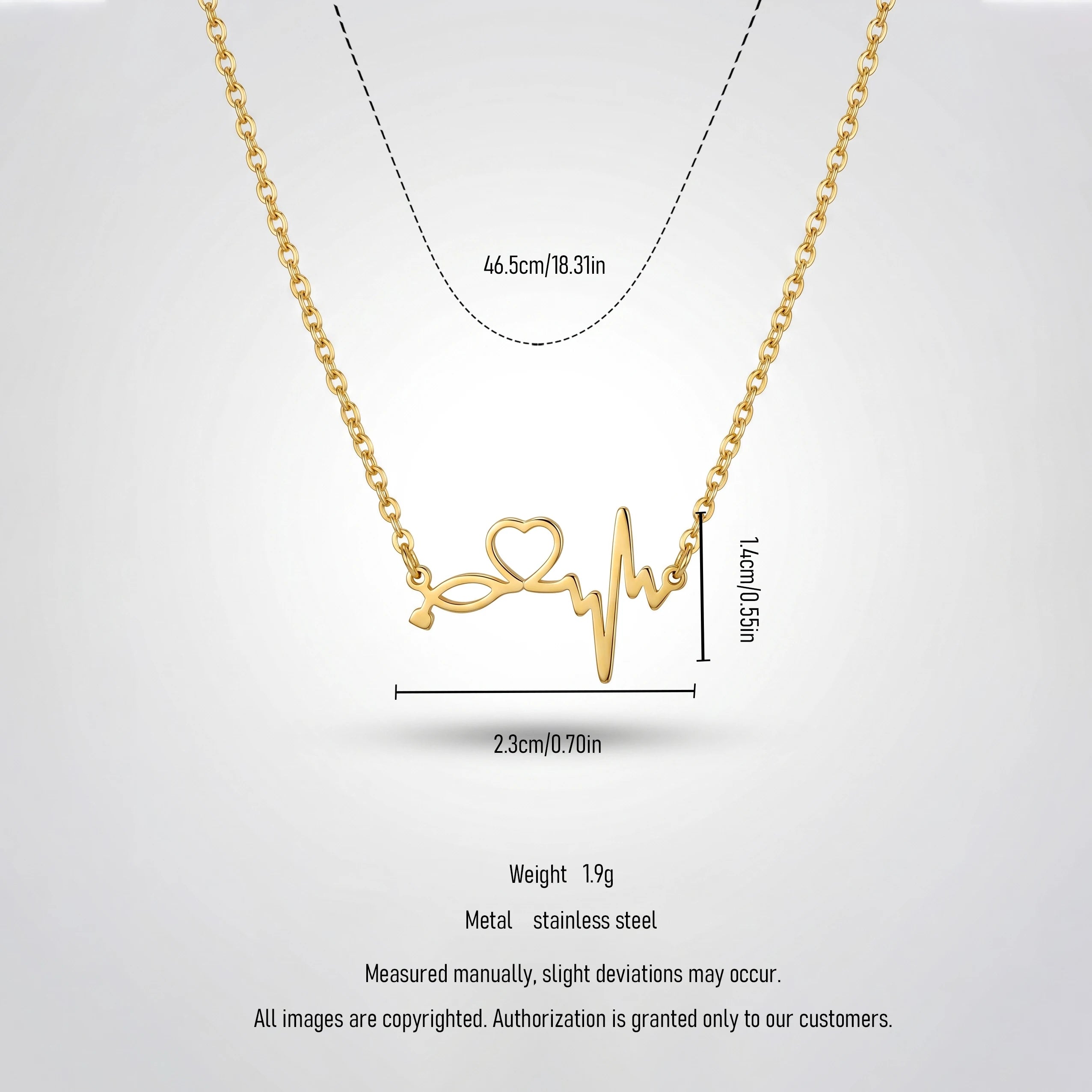 QIAOREN 11814 Waterproof Stethoscope Heartbeat Pendant Necklace 18K Gold Stainless Steel All-Day Wear Medical Themed Jewelry