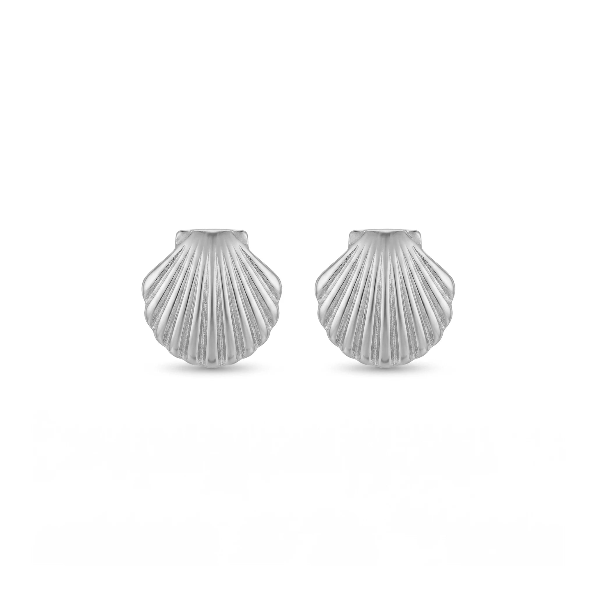 QIAOREN 11864 Waterproof Tarnish Free Stainless Steel Shell Stud Earrings Gold Textured Scallop Sea Shell Ocean Jewelry Women US