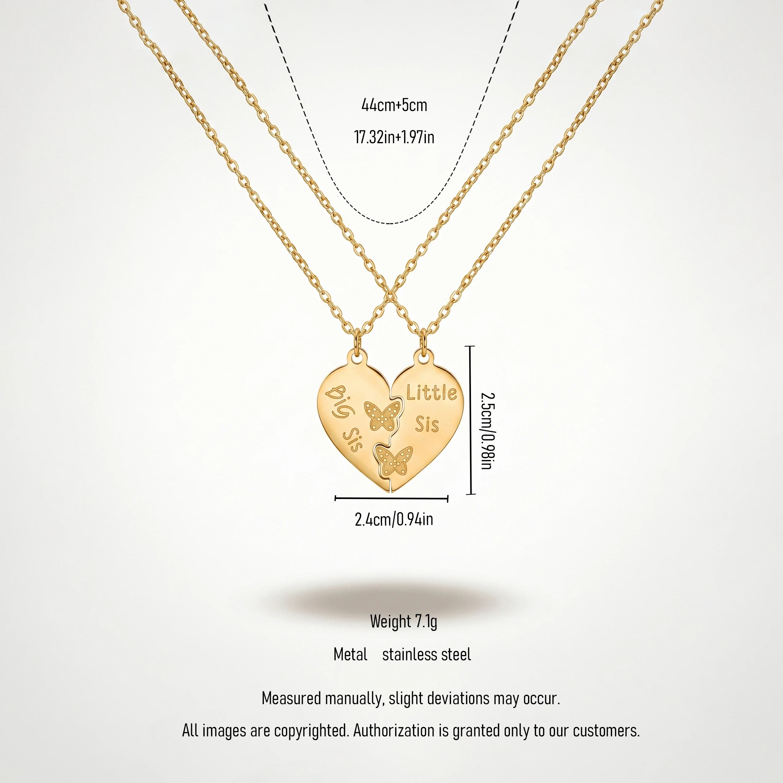 QIAOREN 1288618K Gold Big Sis Little Sis Split Heart Necklace for 2, Butterfly Stainless Steel Sister Jewelry, Tarnish Free Gift