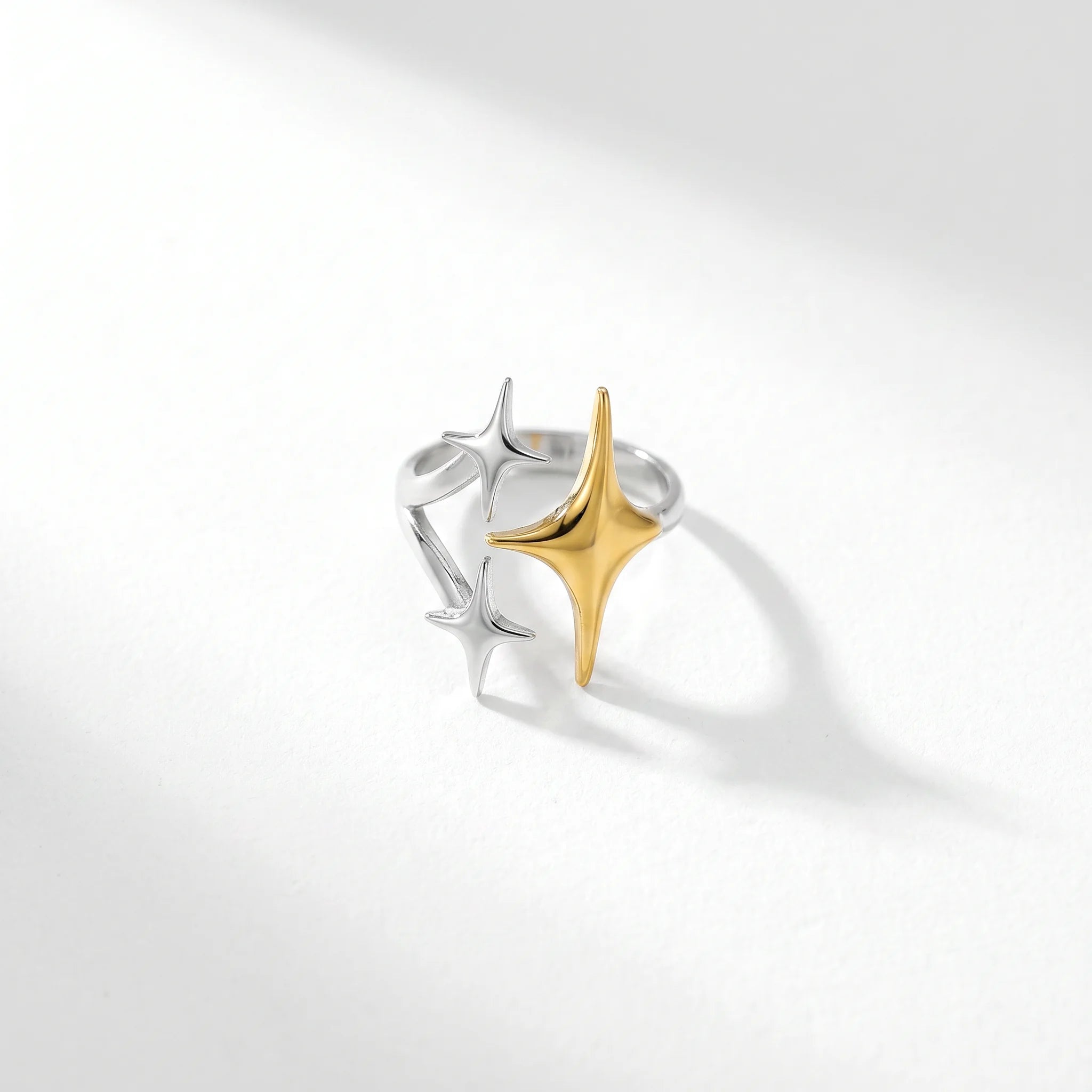 QIAOREN 12923-27 18K Gold Plated 316L Stainless Steel Two Tone Snake Star Adjustable Rings Set Tarnish Free Waterproof Jewelry