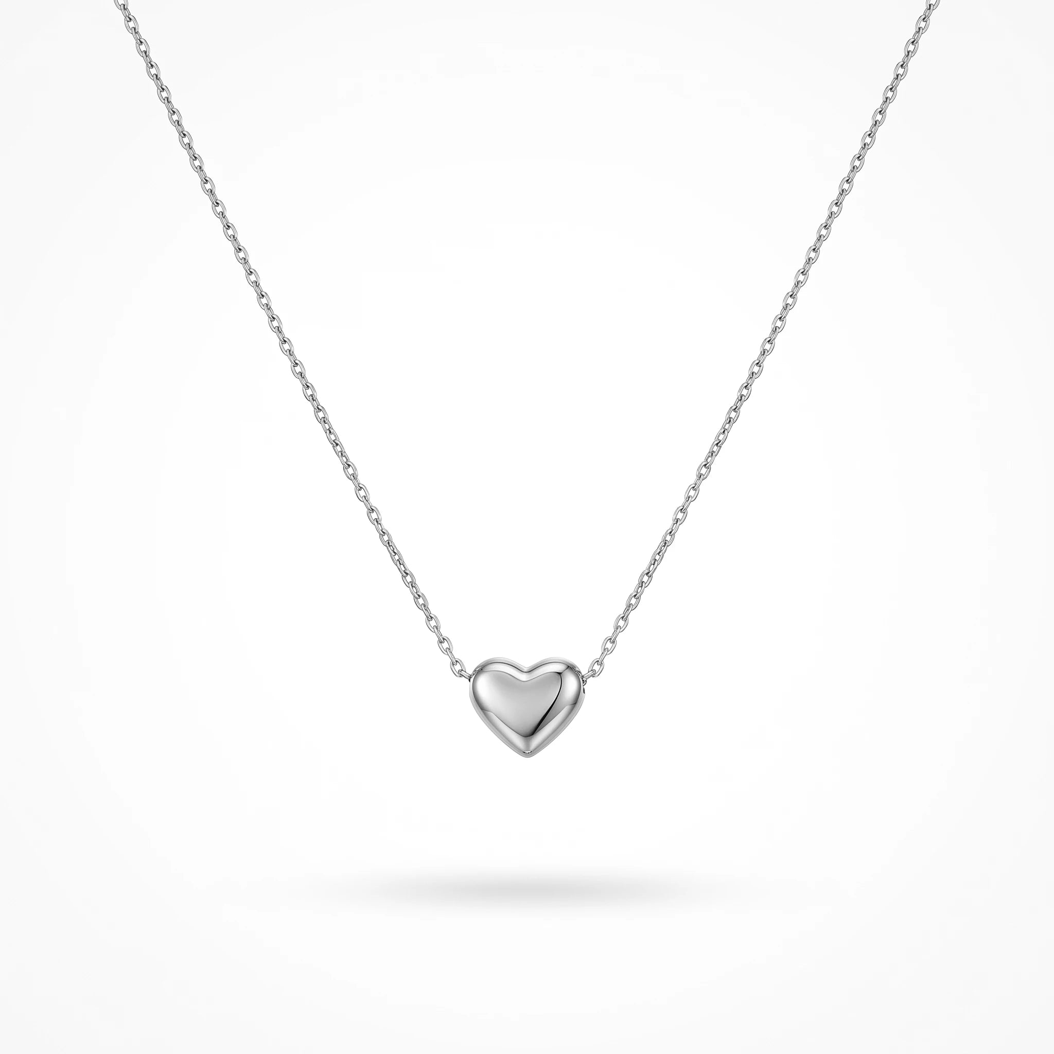 QIAOREN 13475 Minimalist Smooth Puffy Heart Pendant Necklace with Thin Delicate Cable Chain, Dainty Gold Necklace