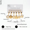 QIAOREN 14479 6 Pair Gold Stainless Steel Huggie Hoop Earrings Set, Bear & Floral Cutout Disc Dangle Drop Earrings