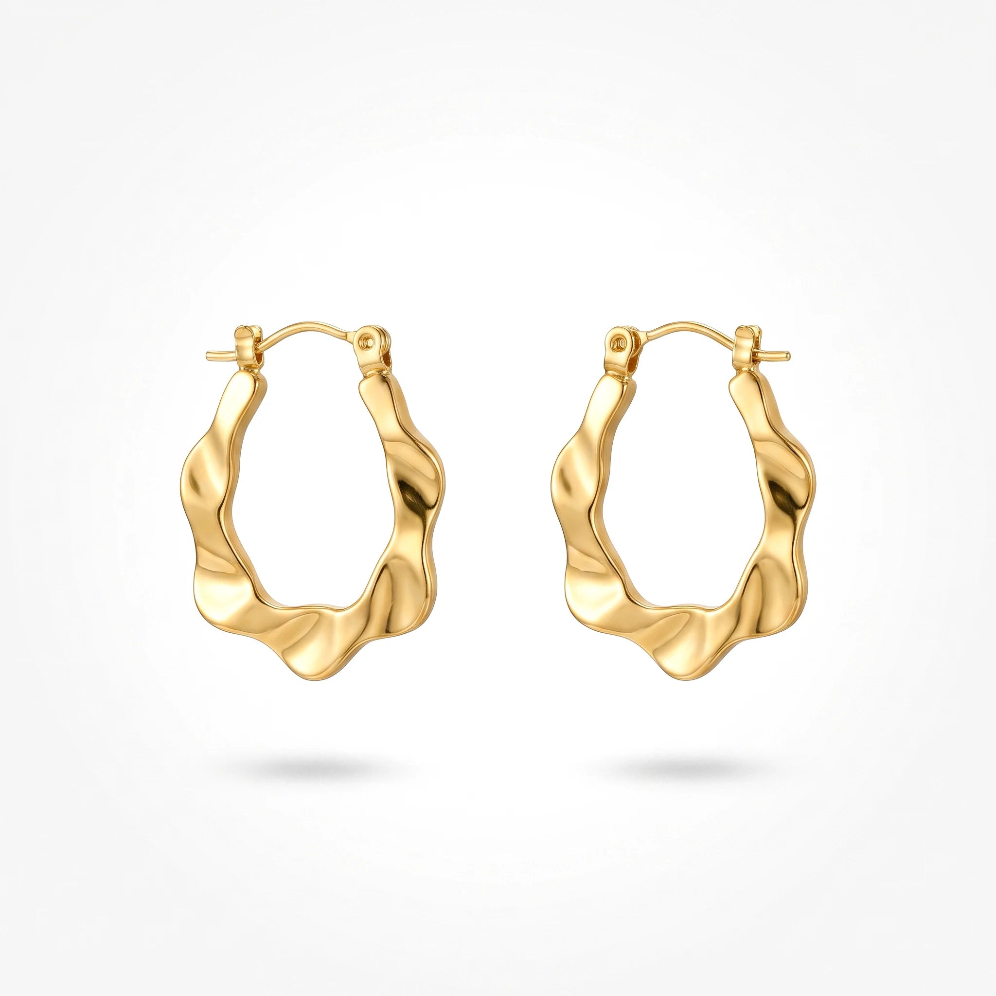 QIAOREN 13271 Gold Tone Irregular Wavy Oval Stud Earrings Smooth Polished Twisted Fluid Shape Click Back Studs Abstract