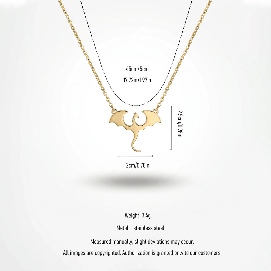 QIAOREN 11259 Gothic Mini Dragon Necklace 18K Gold Plated Stainless Steel Tarnish Free Waterproof Jewelry for Women