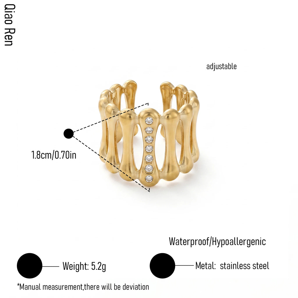 QIAOREN 14251- 61 Vintage Textured Gold Open Cuff Ring Set, Hippie Bohemian Stackable Adjustable Rings for Women
