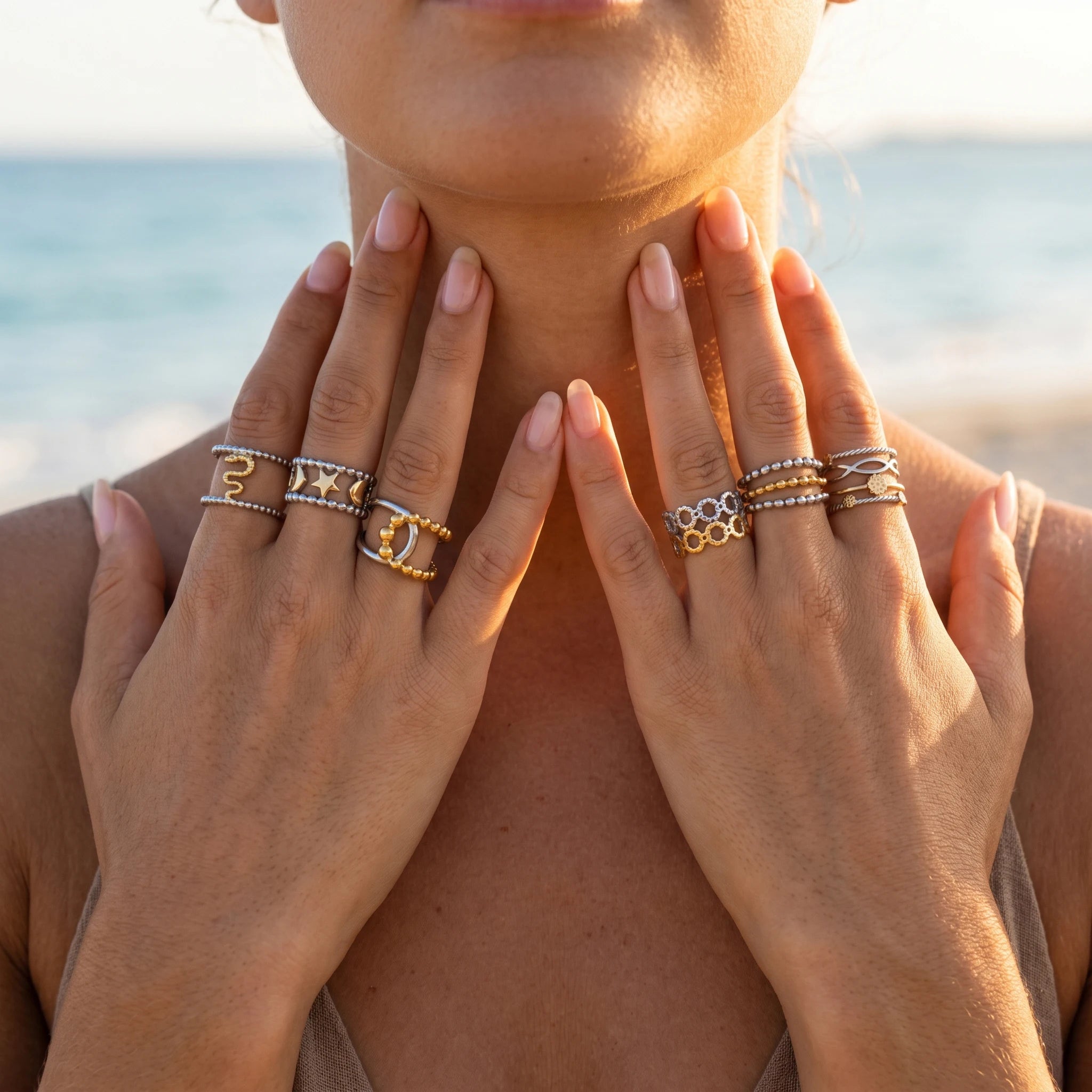 QIAOREN 13016-20 Gold Silver Plated Adjustable Open Stack Ring Set for Women Minimalist Geometric Statement Rings