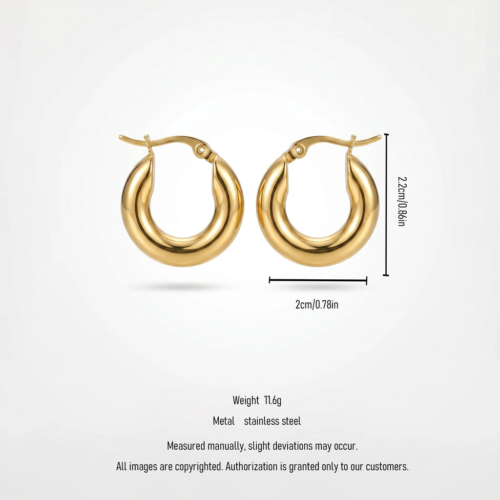 QIAOREN 12412 Waterproof Tarnish Free Chunky Balloon Hoops Gold Stainless Steel Puffy Bellied Teardrop French Clasp Earrings US