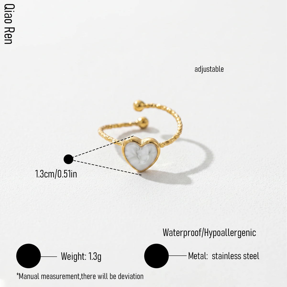 QIAOREN 14158-64 Multi-Color Enamel Heart Ring Set, Irregular Textured Love Shape Adjustable Ring Jewelry Gift for Daily Outfits