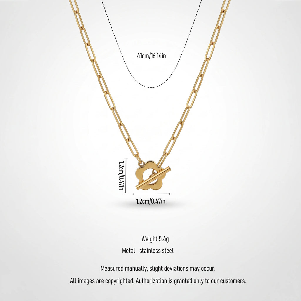 QIAOREN 13958 Stainless Steel T Bar Toggle Necklace Gold Paperclip Chain Minimalist Fashion Jewelry for Women