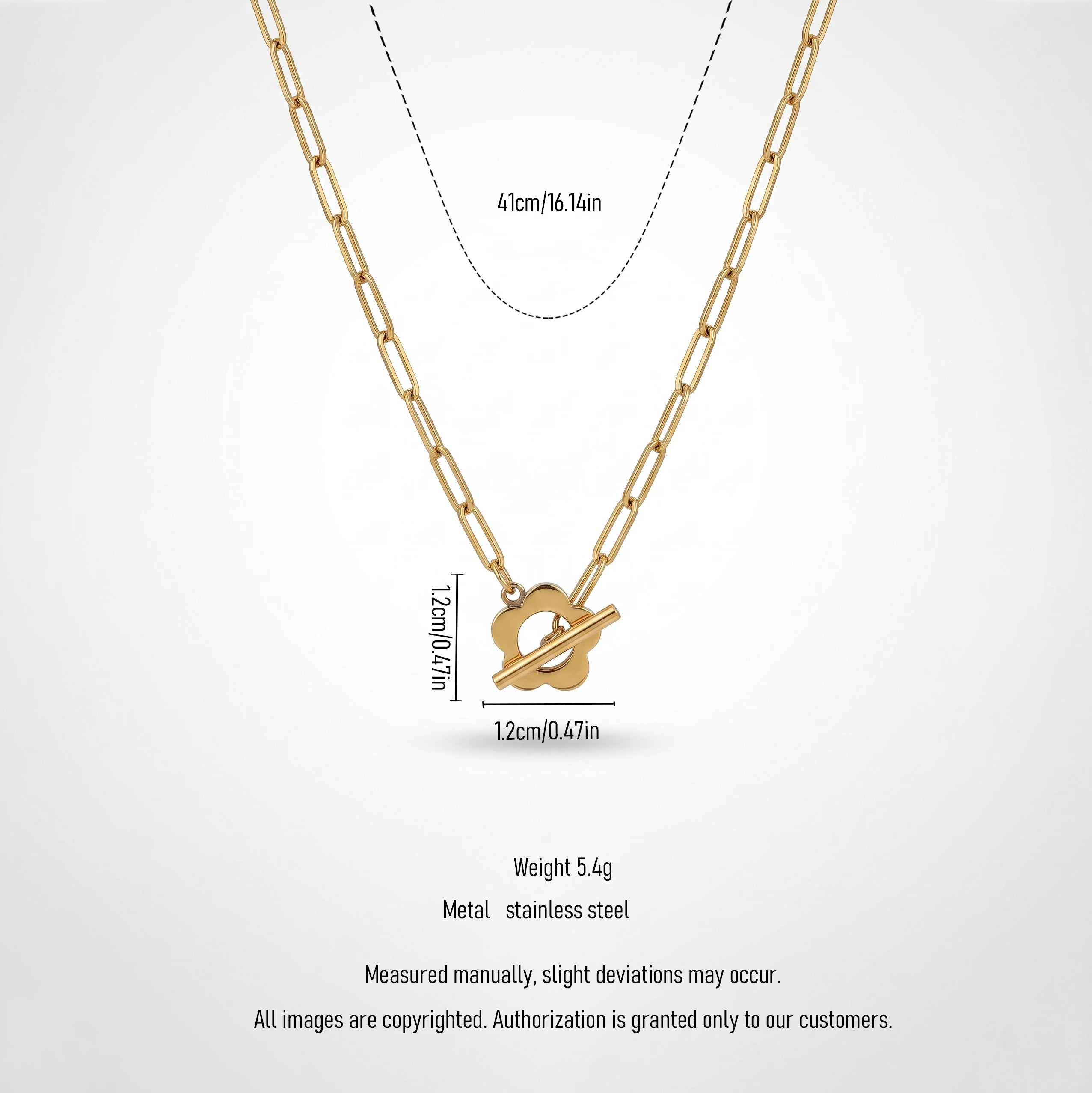 QIAOREN 13958 Stainless Steel T Bar Toggle Necklace Gold Paperclip Chain Minimalist Fashion Jewelry for Women