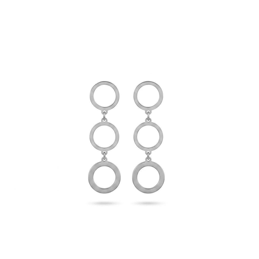 QIAOREN 11856 Trendy Triple Circle Dangle Earrings Stainless Steel Gold Geometric Hollow Ring Drop Earrings for Women US EU