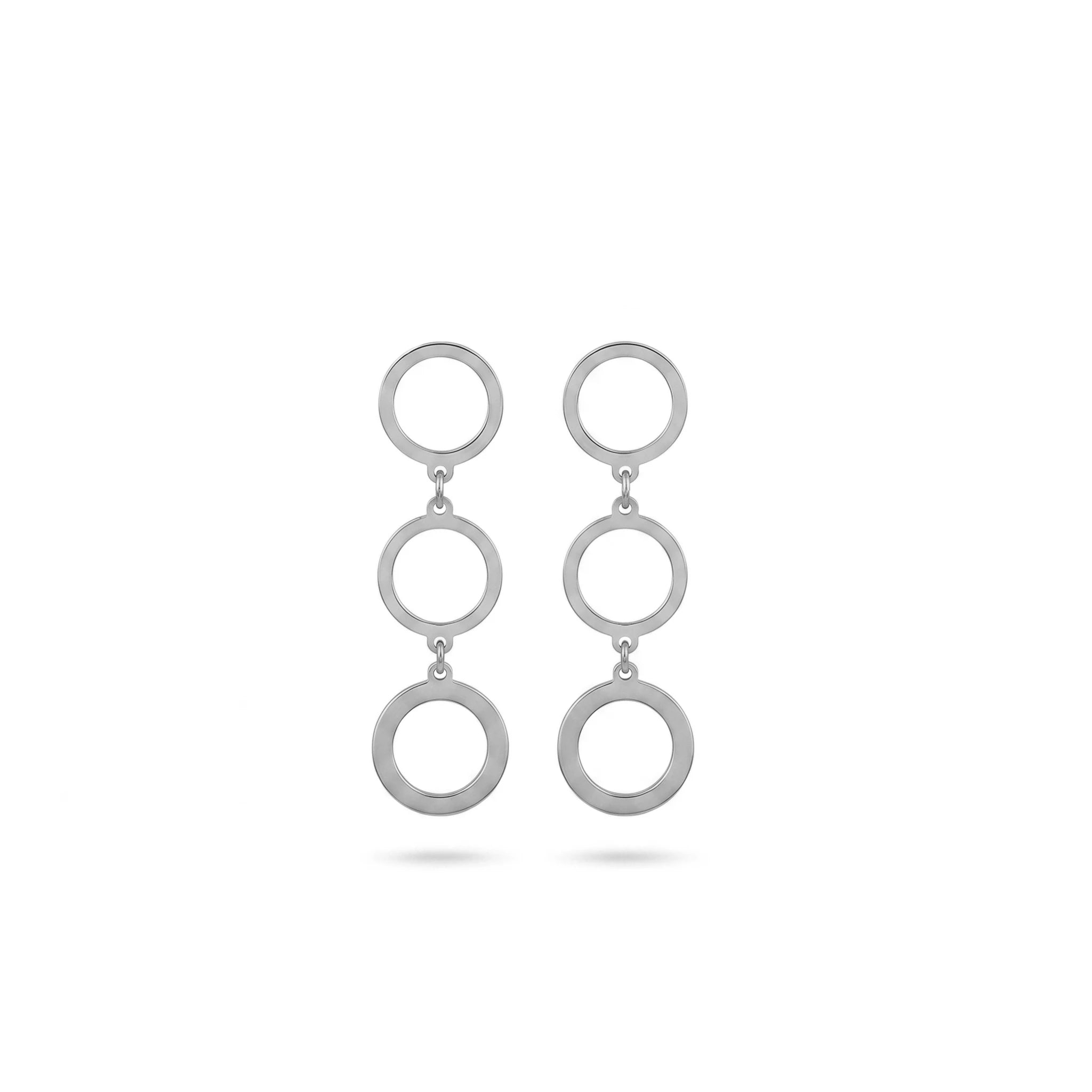 QIAOREN 11856 Trendy Triple Circle Dangle Earrings Stainless Steel Gold Geometric Hollow Ring Drop Earrings for Women US EU
